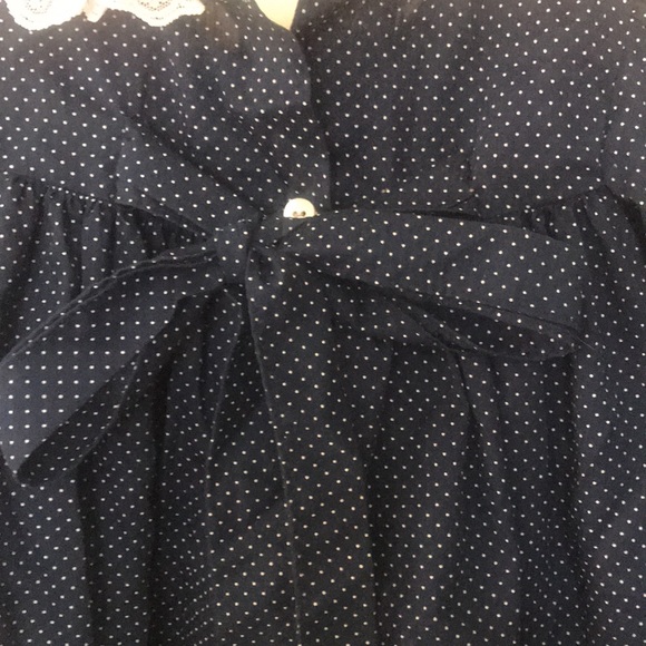 Vintage 80s 90s Girl Toddler Blue Polka Dot Ruffled Dress White Lace Collar &Bow - Picture 4 of 12